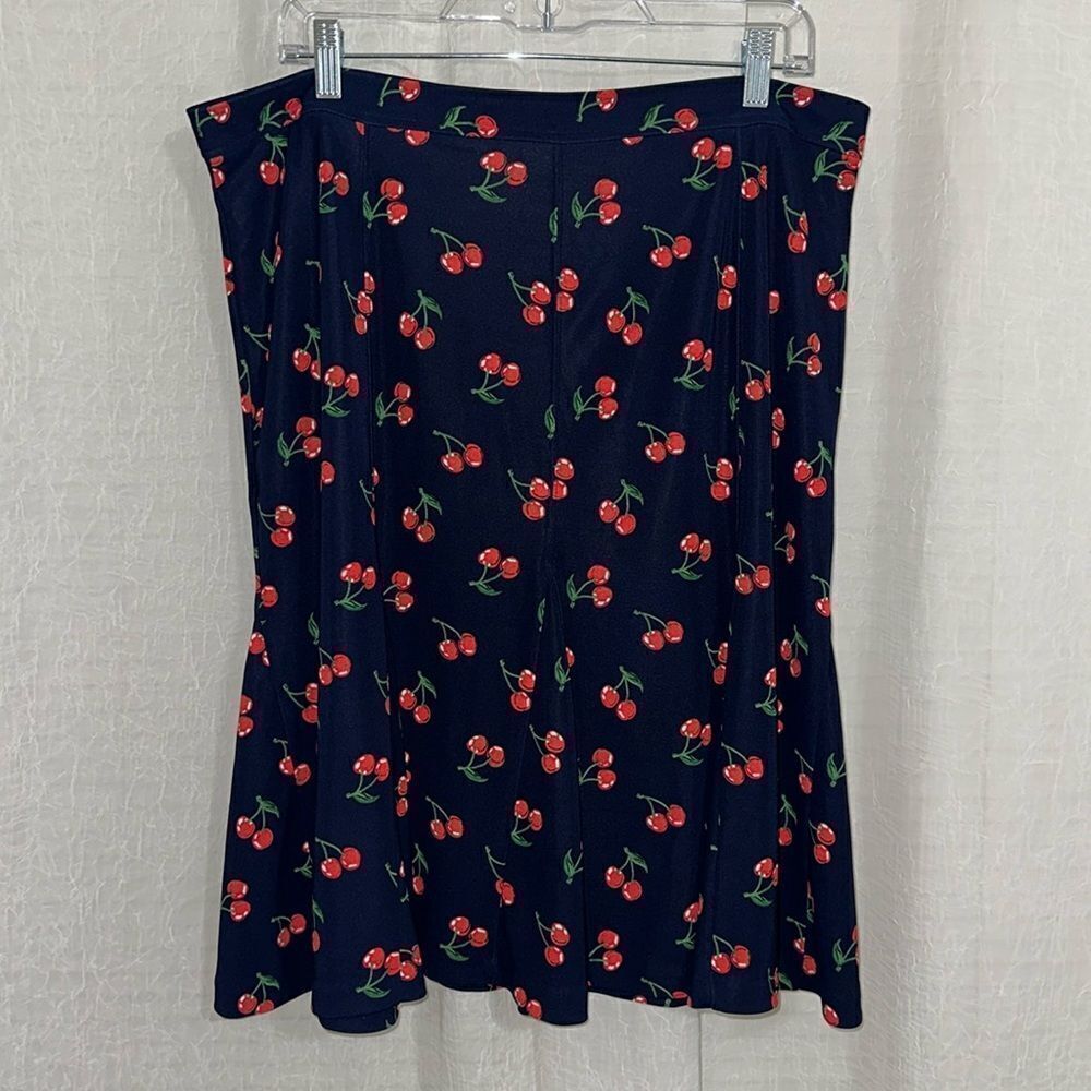 TALBOTS 14 Navy Red Green White Novelty Cherry Print Full Skirt